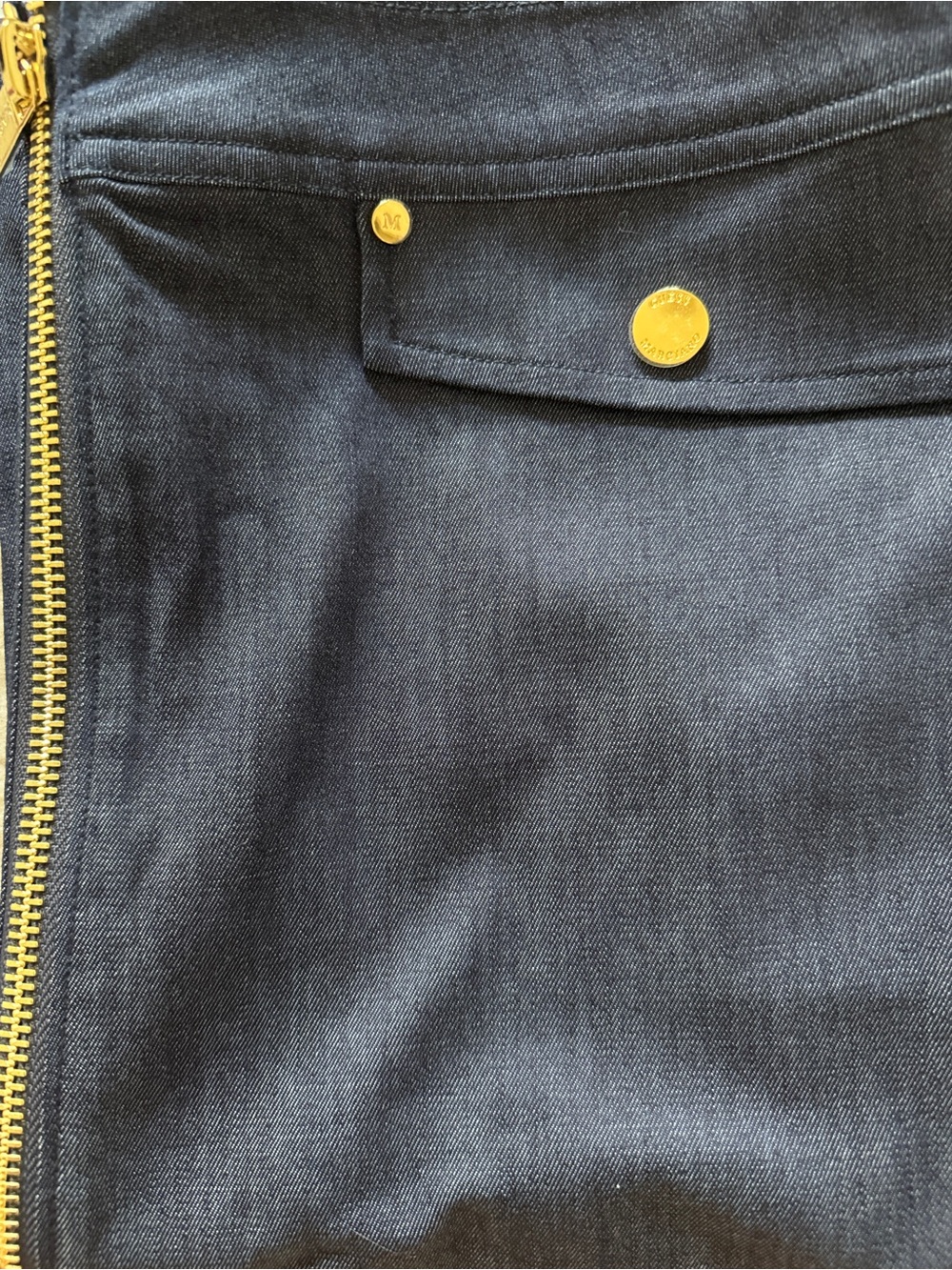 Blue Denim Skirt with Gold Hardware